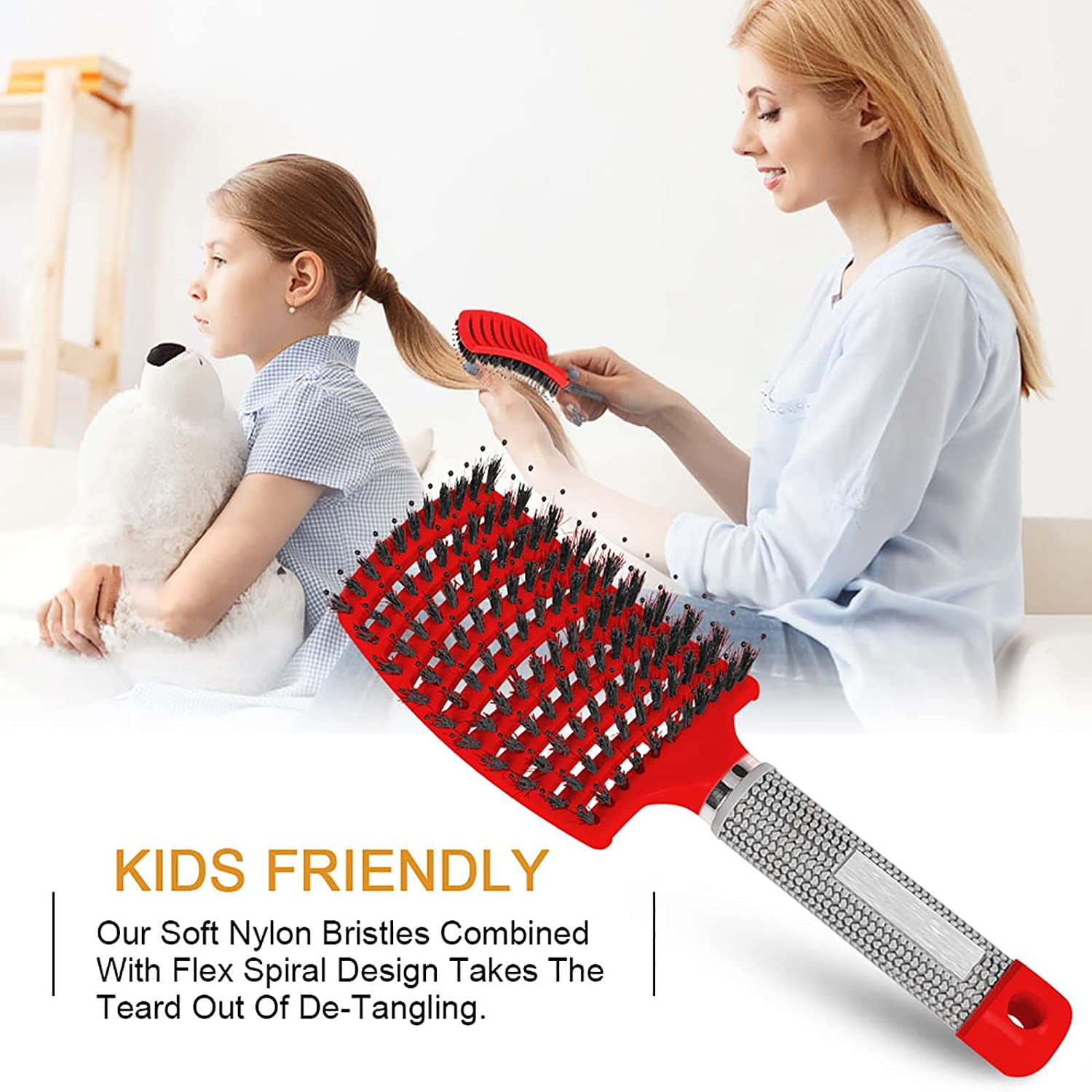 Hairstreaq Detangling Brush, Detangler Hair Brushes, Curved and Vented for Wet or Dry Detangling Hair Brush for Men, Women & Kids‘ Long, Thick, Thin, Curly & Tangled Hair (Blue+Red)