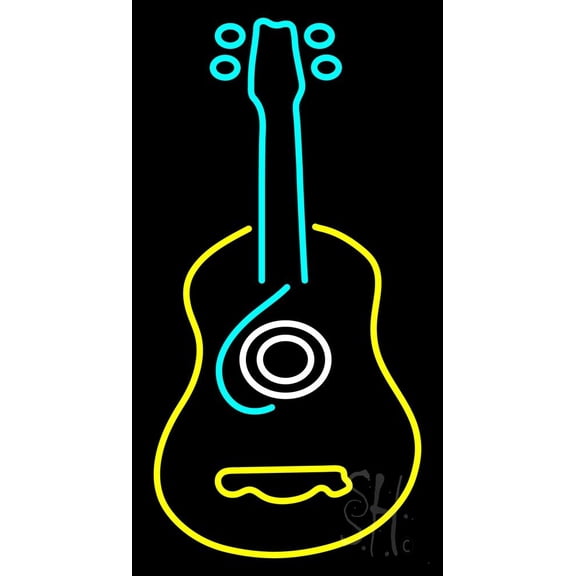 Guitar Logo In Turquoise Red LED Neon Sign 24" Tall x 13" Wide - inches Black Square Cut Acrylic Backing, with Dimmer - Premium built indoor Sign for Studio, Club, Décor, Event, Storefront.