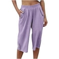 thumbnail image 1 of VEKDONE Womens Cotton Linen Capris Pants Purple XXL, 1 of 6