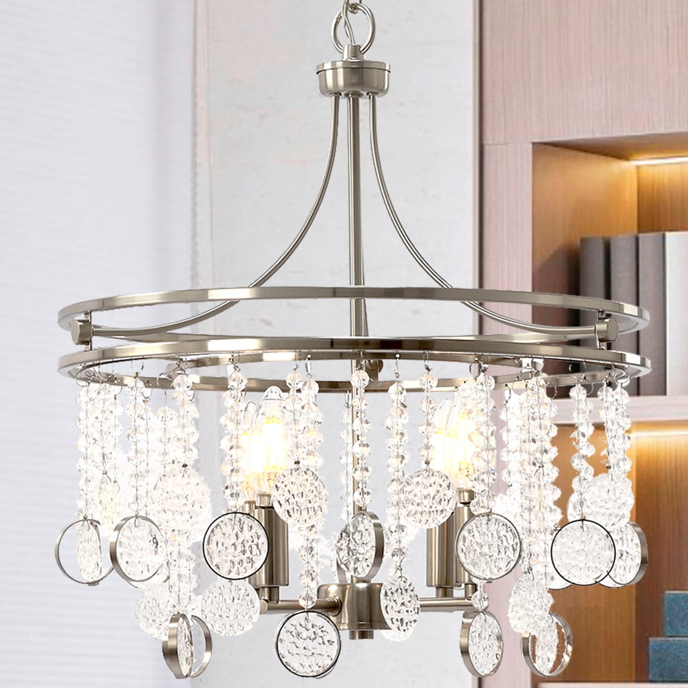 4 Light Chandelier Modern Crystal Chandeliers Lighting Pendant Ceiling Lights Fixture Lamp for Dining Living Room, Nickel