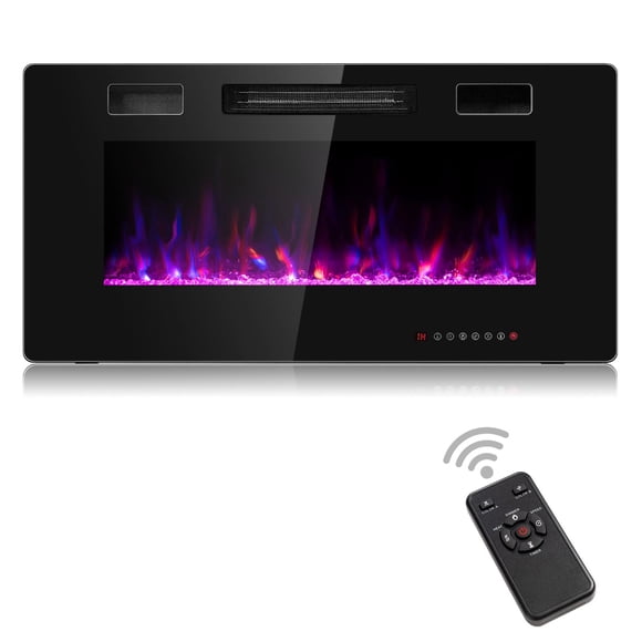 Insert de Foyer Électrique 36 Pouces, Foyer DEL 750W/1500W avec Télécommande, Minuterie 8 H et 12 Couleurs de Flamme, Foyer Mural, Chauffage de Foyer, Foyer Électrique Encastré pour Maison VR