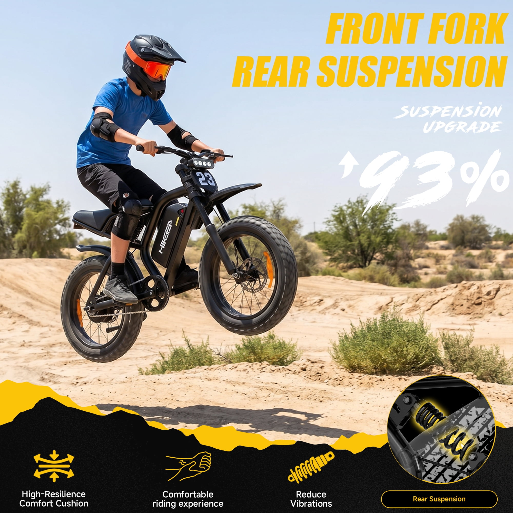 Electric Mountain Bike for Adults, 20" Fat Tire, 48V 17.5Ah Battery, 750 1500W Peak Motor, 32MPH, UL2849 Certified Off-Road E-Bike, Black