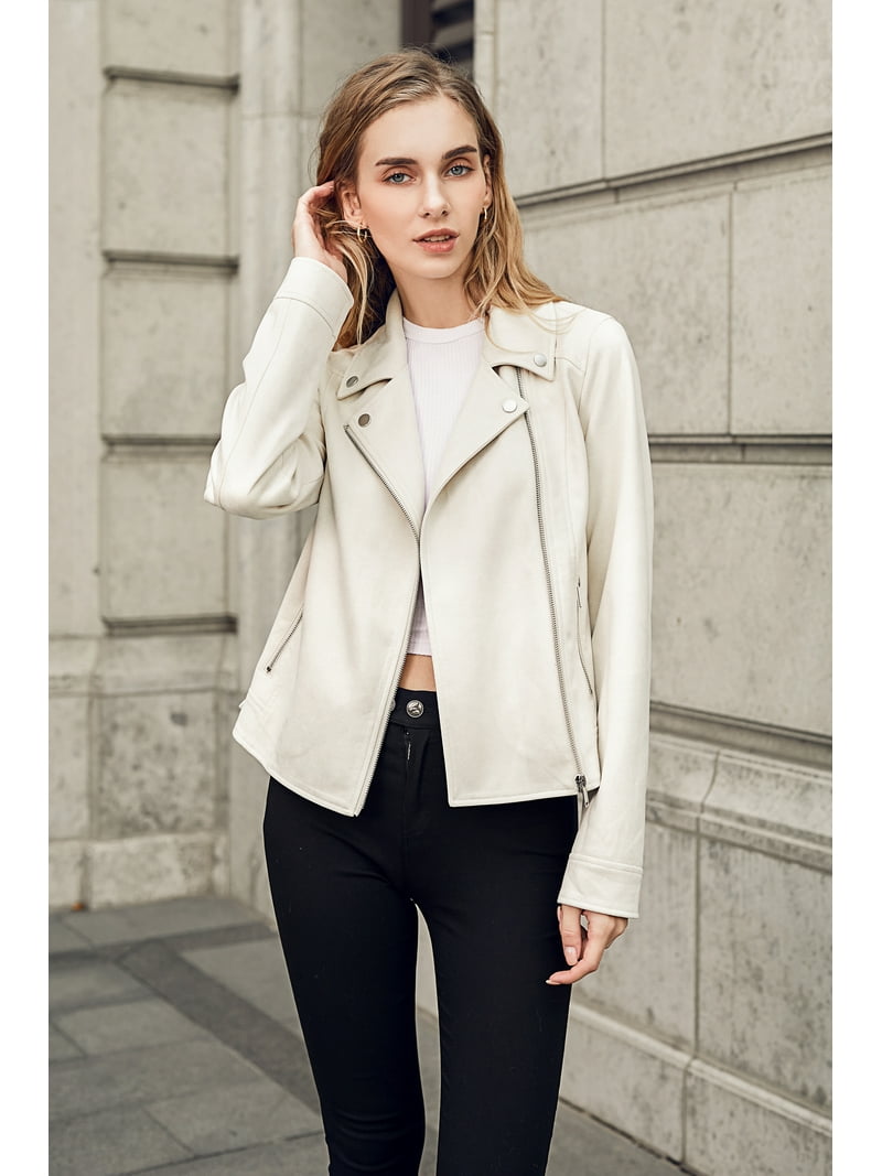 Relish Noless Women Notched Faux Suede Moto Biker Jacket Short