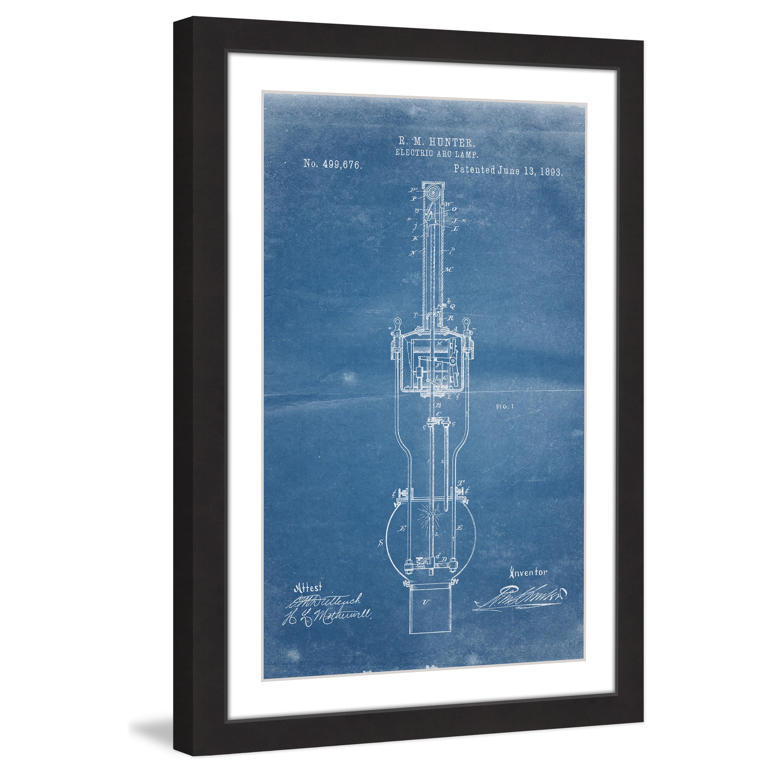 "Arc Lamp 1893 Blueprint" Framed Painting Art Print, 16" x 1.5"