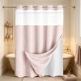 thumbnail image 5 of No Hooks Polyester Textured Shower Curtain with Snap-in Fabric Liner Set, Hotel Luxury Decor Shower Curtains for Bathroom with See Through Top Window, Waterproof & Washable, 71Wx75H,Pink, 5 of 6