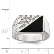 White Sterling Silver Ring Band Men's Onyx Black