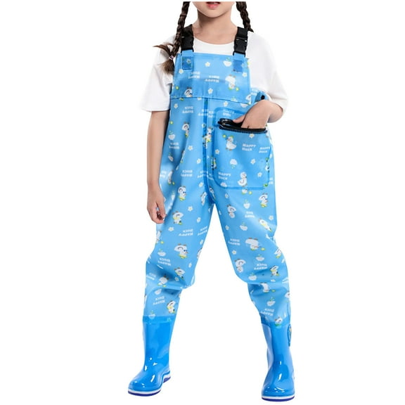 ZACPNCV Kids Rain Pants Toddler Waterproof Boys Girls Pants Mud Dirty Proof Rain Suspender Trousers Bib Overalls Blue 8-9 Years
