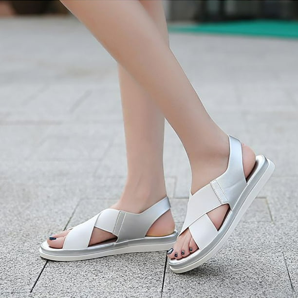 Lubelski Women Summer Cross Strap Stretchy Flat Sandals Non Slip