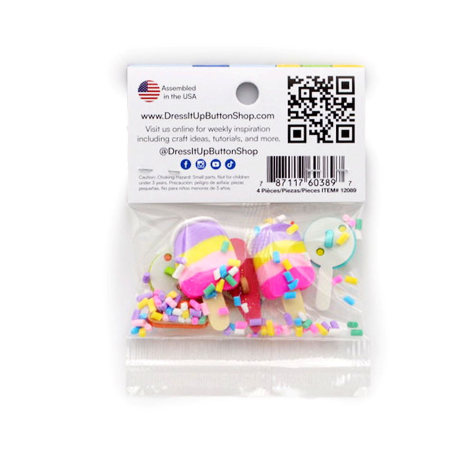 (2 pack) Dress It Up Buttons, Ice Cream and Sprinkles, Sewing Fasteners, Multi-Color, 5 Pieces
