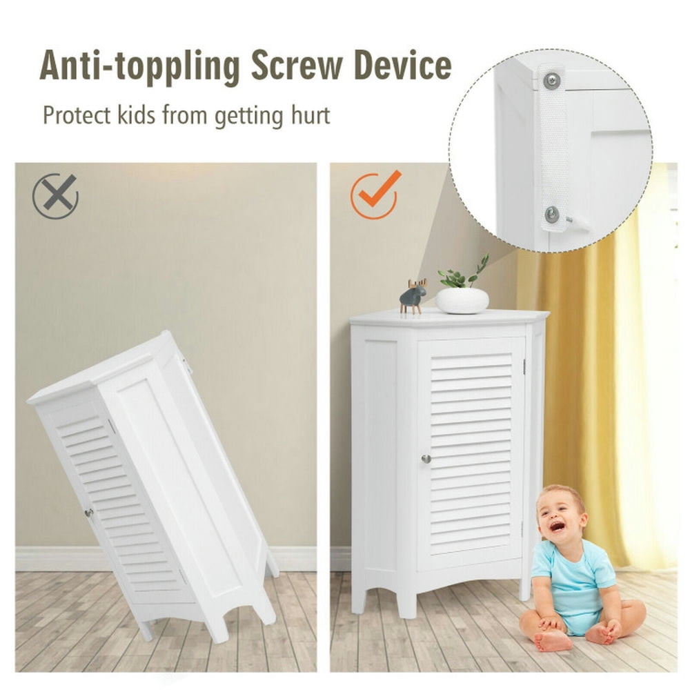 Finihen Storage Cabinet, Bathroom Floor Cabinet, Corner Storage Cabinet Free Standing Bathroom Cabinet with Shutter Door, for Bathroom, Living Room, Bedroom, Kitchen, White