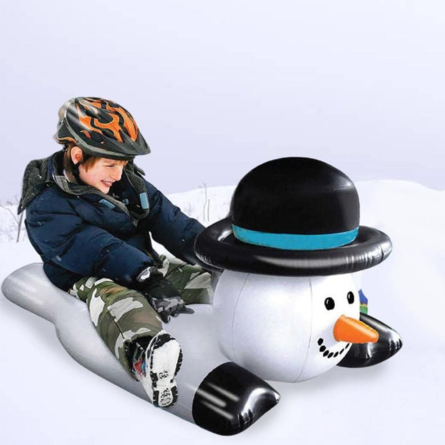 Snow Tube Snowman Inflatable Snow Sled with Sturdy Handles Cartoon Snow Sled for Kids Adults Christmas Holidays Winter Outdoor