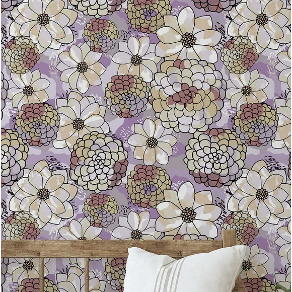 S4sassy Self-Stick Decorative Wallpaper, Pastel Peach Blossom Print Wall Paper, Vinyl Waterproof Contact Paper, Purple, 25"x240" Removable Renter Friendly Wall Covering For Bedroom, Livingroom