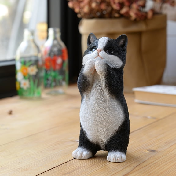 Hi-Line Gifts Praying Tabby Kitten Outdoor Garden Statue - 6.75" - Black and White