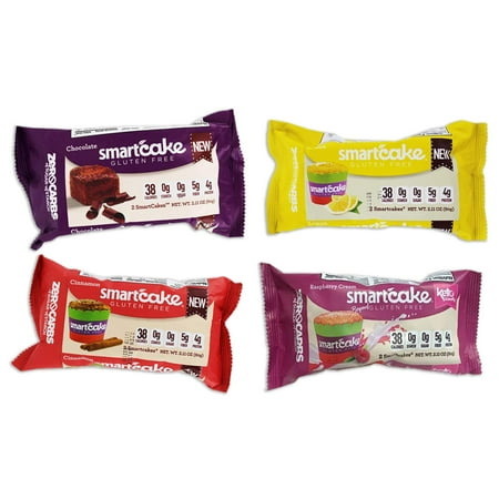 - 4 Pack Assortment - Smart Baking Company, SmartCake ZERO Carbs, Gluten Free, Non-GMO, Chocolate, Raspberry Cream, Cinnamon, Lemon