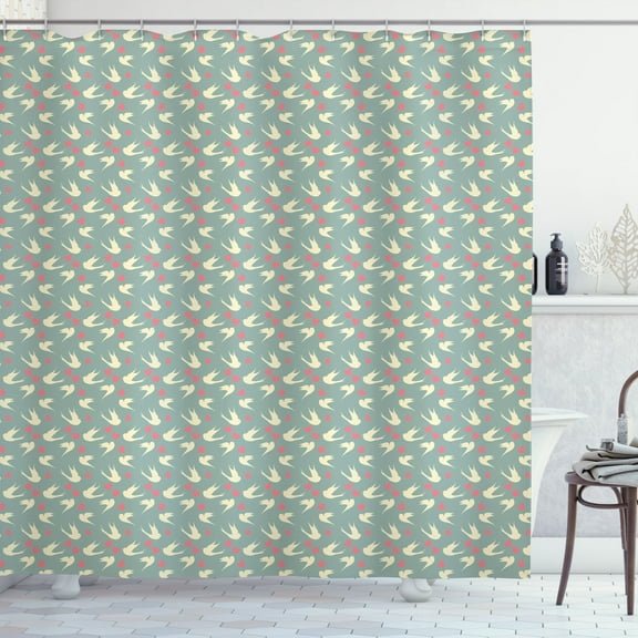 Ambesonne Romantic Shower Curtain, Birds Little Hearts, 69"Wx75"L, Jade Green Pale Pink