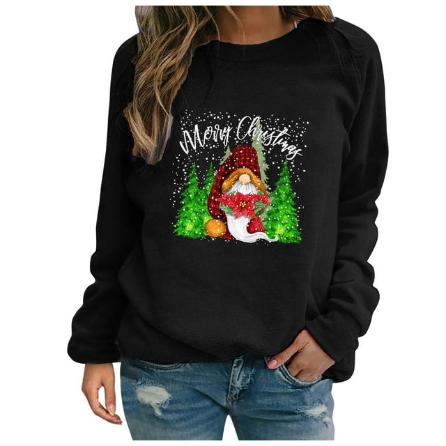Longs Chandails de Noël pour Femmes Mode Féminine Chandail Ample de Noël à Col Rond Chandails à Manches Longues pour Femmes Chandails à Col Montant pour Femmes