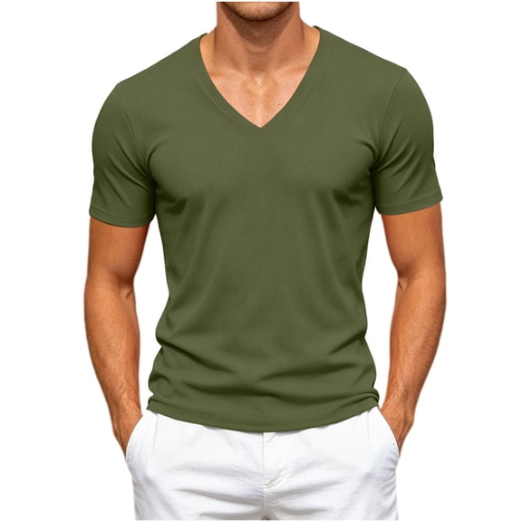 HOOMEUMY Mens Casual Slim Fitted V Neck T Shirt Short Sleeve Solid Color Shirts Soft Breathable Tops For Gym And Weekend Activities