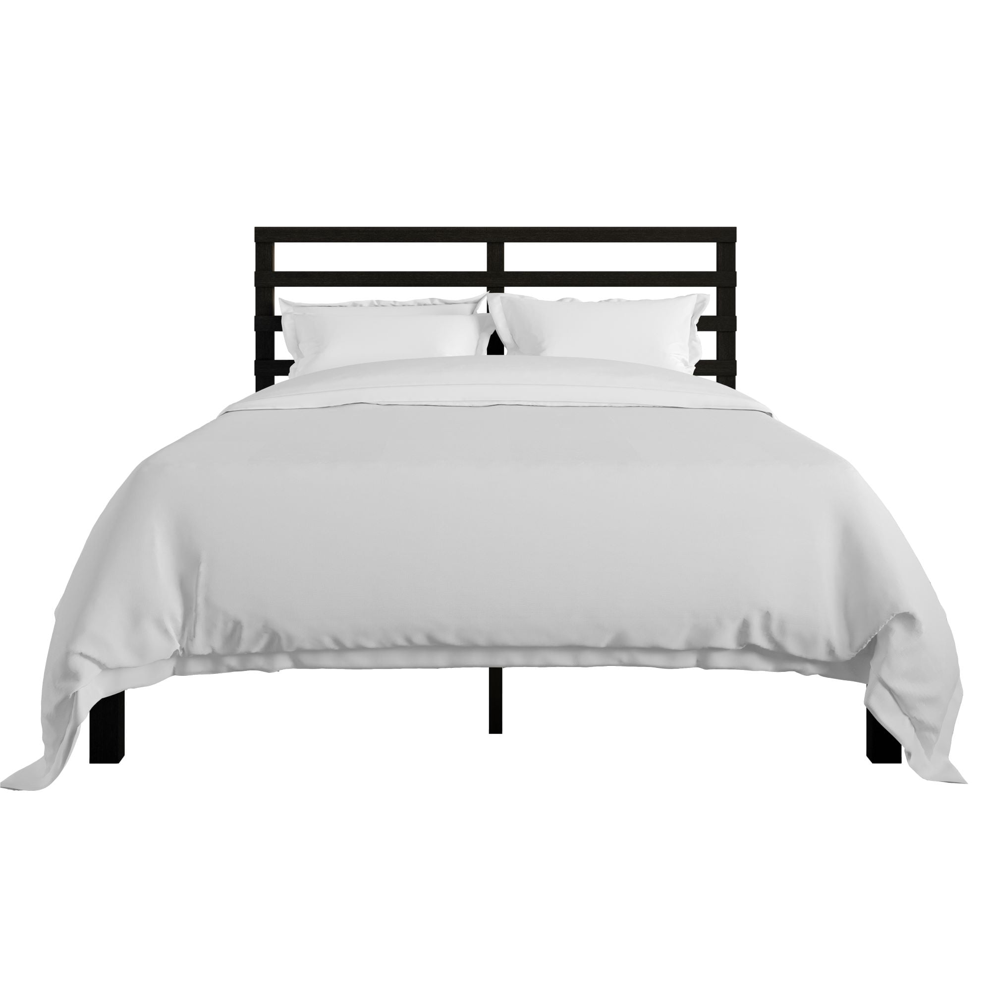 Home Design Winona Twin Wood Panel Bed Frame with Slatted Headboard and Sturdy Legs, Black, Easy Assembly