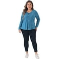 thumbnail image 3 of DARING DIVA Women's Plus Tops Pleated Front V Neck Button Blouses 1X Gray Blue, 3 of 6
