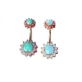 thumbnail image 2 of Double Round Cubic Zircon Filigree Opal Center Surgical Steel Belly Button Rings Navel Rings Belly Piercing 3pcs wihite blue green, 2 of 5