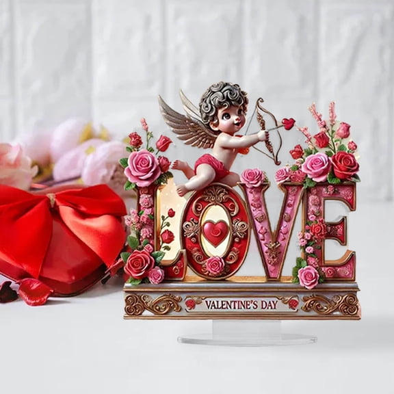 JHEHF Cute Desktop Statue Couples Love Figurine Valentine'S Day Decoration 2D Acrylic Desktop Ornaments for Shelf Home Desktop Gifts for Husband and Wife Women Men Couple