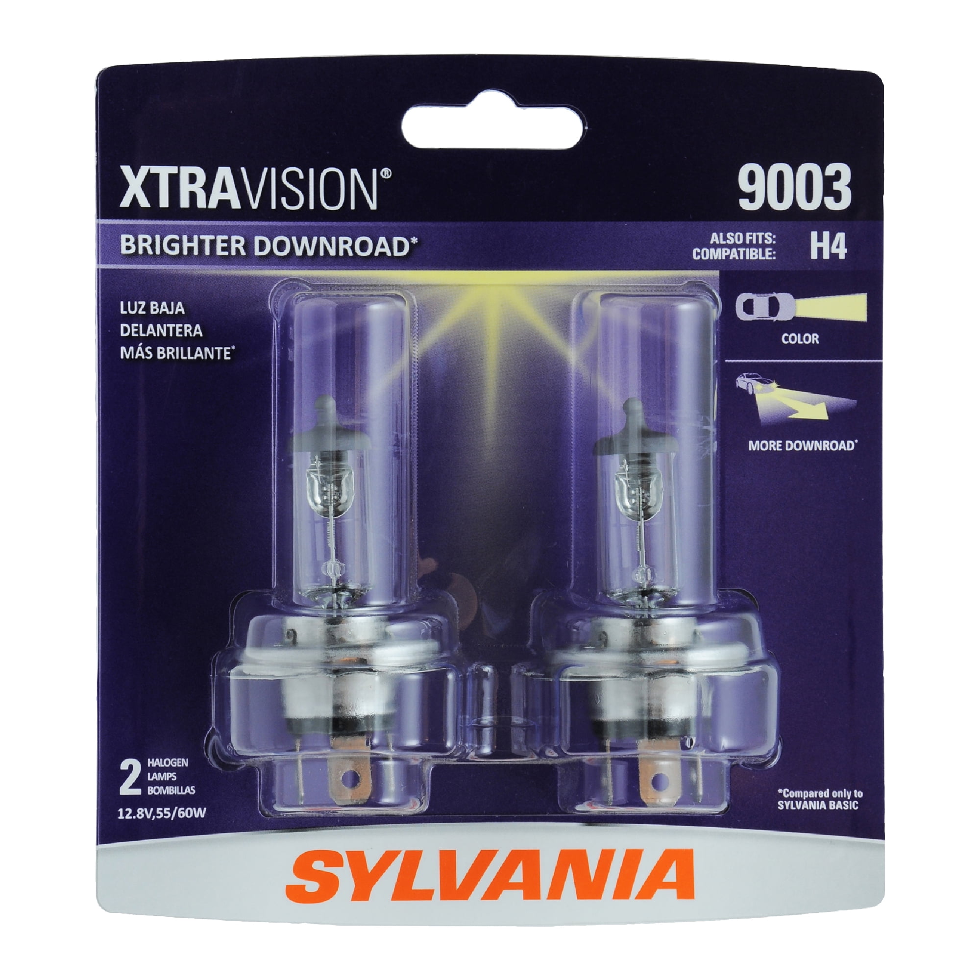 Sylvania 9003 XtraVision Halogen Headlight Bulb, Pack of 2.
