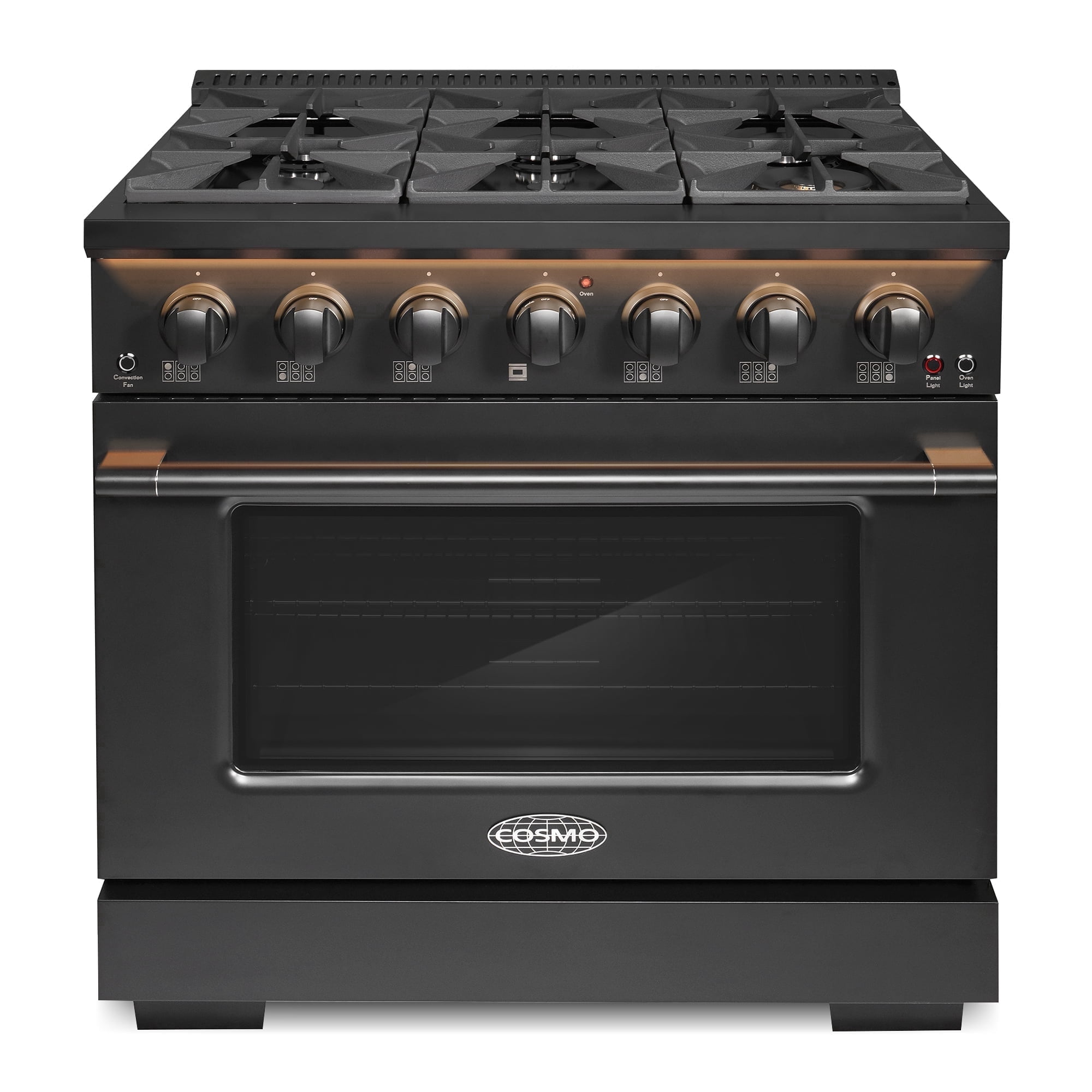 Cosmo 36 in. Vista Collection 5.4 cu. ft. Gas Range, 6 Burners, Convection Oven, LED Light Panel in Matte Black