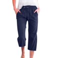 thumbnail image 6 of Capri Pants for Women Casual 2026 Summer Drawstring Elastic High Waist Linen Pants Wide Leg Plus Size Lounge Capri, Navy 20" Inseam M, 6 of 6