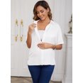 thumbnail image 3 of DARING DIVA Women's Maternity Button Down Collared Short Sleeve Satin Tops S White, 3 of 7