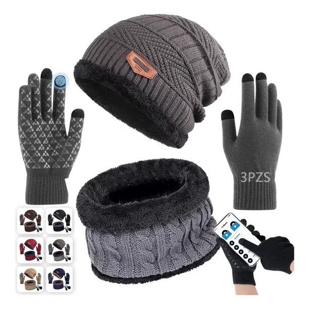 3en1 Gorro Bufanda Guantes Tejidos Unisex Invierno Para Frío