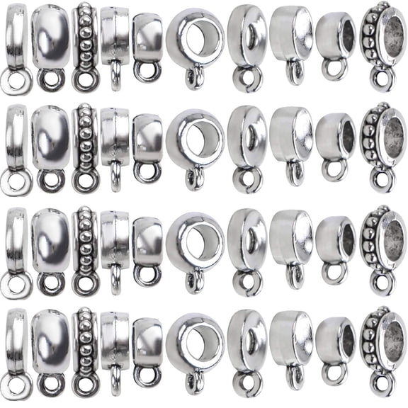 100g 5 Styles Tibetan Silver Bail Beads Jewelry Connector Bails Beads for Necklace Bracelet Jewelry Making, (About 100-150pcs)