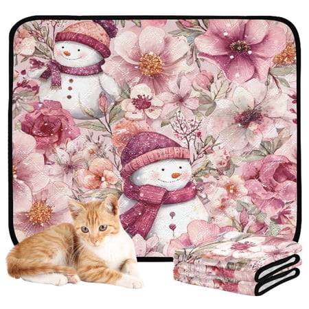RMDQTR 3Pack Set of Small Pet Potty Pads Reusable Ultra-Absorbent Pet Training Pads Leak-Proof Pet Pads Pink Watercolor Snowmen and Flowers