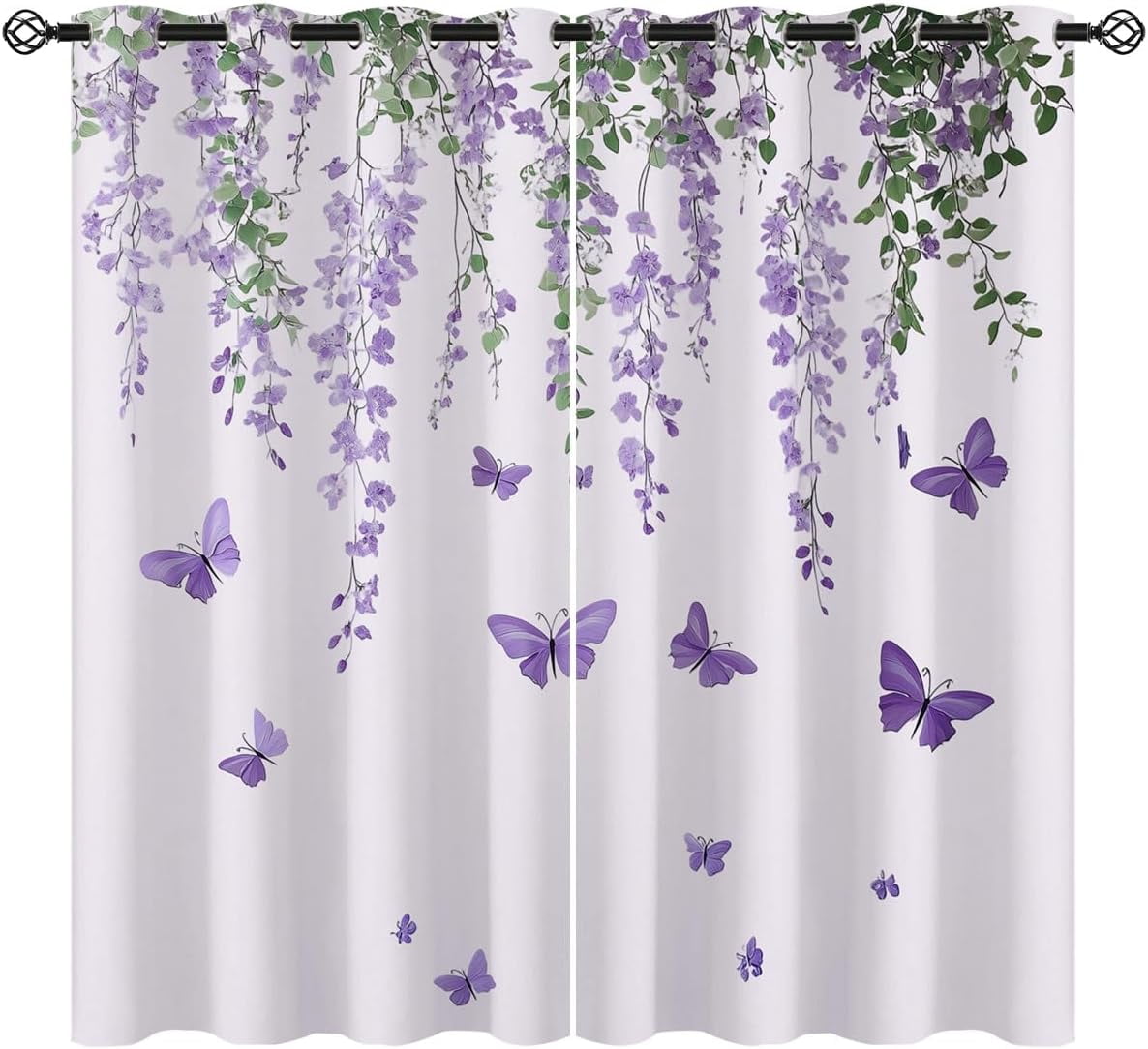 Purple Lavender Blackout Curtains for Girls Kids Home Decor,Floral Butterfly Lilac Flower Grommet Thermal Insulated Drapes Darkening Window Curtain for Bedroom Living Room-52"W x 63"L (Pack of 2)