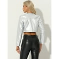 thumbnail image 3 of DARING DIVA Women's PU Bolero Shrug Leather Cropped Jacket Cardigan S Silver, 3 of 6