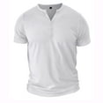 thumbnail image 2 of SWSMCLT Men's Short Sleeve Henley Shirt Summer Solid Tee Cotton T Shirt Slim Fit Soft Fashion Button Lightweight Casual Comfy White Large, 2 of 4