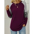 thumbnail image 5 of TEMOFON Long Sleeve T Shirts for Women Fall Fashion Leopard Color Block Tunic Sweatshirts Stripe Crewneck Tops Raglan Pullover, 5 of 5
