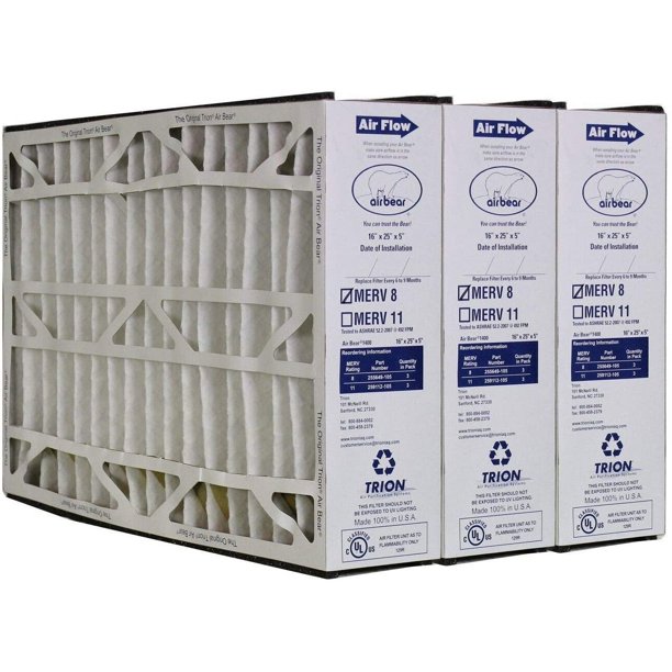 Trion 255649105 Air Bear 16 x 25 x 5 Inch MERV 8 Air Purifier Filter (3 Pack)