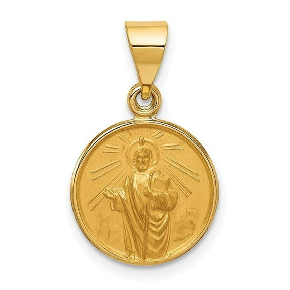 18K Polished and Satin Solid Saint Jude Thaddeus Medal Round Pendant 18XR30