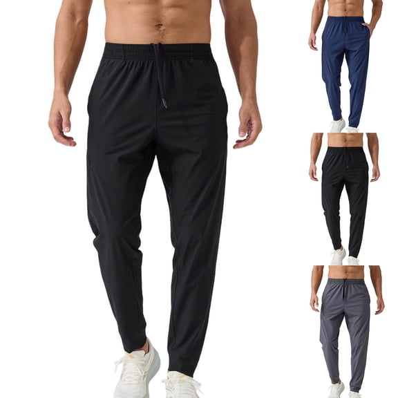 Men's Slim Fit Casual Stretch Pants, Trousers, Joggers, Elastic Waist Drawstring Ankle-Length Long Pants with Zipper Pockets, Quick Dry Lightweight Breathable, for Gym | AESTIVO,Black L