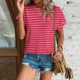 thumbnail image 2 of Plebaso T-Shirts à Œillets pour Femmes Manches Courtes Rayées Col Rond Hauts Légers Blouses de Plage d'Été, 2 of 7