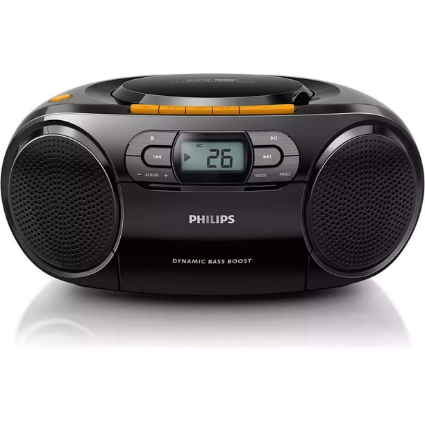 Reproductor de CD portátil Philips Boombox - Reproductor de MP3 portátil y reproductor de cintas de casete, sistema de sonido estéreo compacto Boom Box con refuerzo dinámico de graves, lleve su música