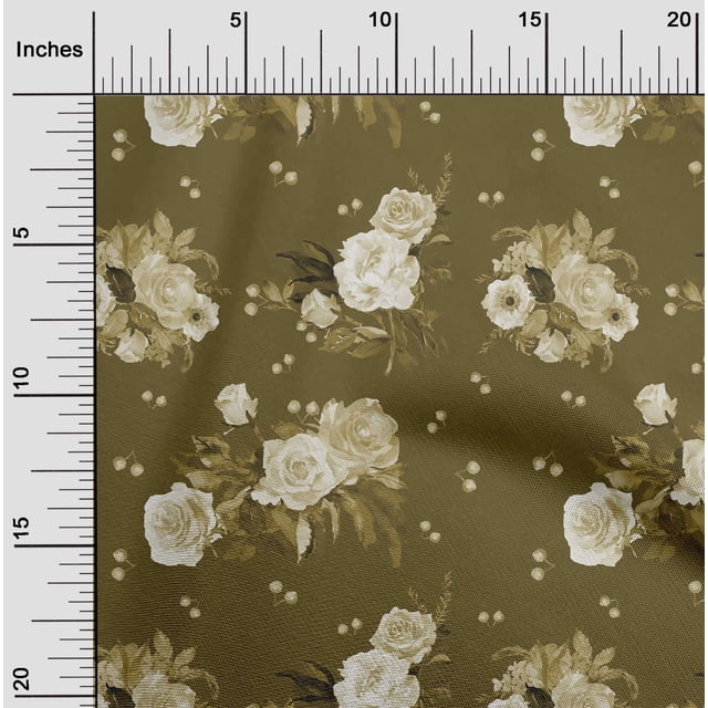 oneOone Georgette Viscose Dark Olive Green Fabric Florals Sewing Craft Projects Fabric Prints By Yard 42 Inch Wide-FLE
