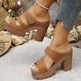 thumbnail image 3 of Modisza Women's Platform Sandals Wedges Heels Sandal Open Toe Slip on Dressy Pumps Ladies Casual Summer Beach Shoes Brown 9, 3 of 7