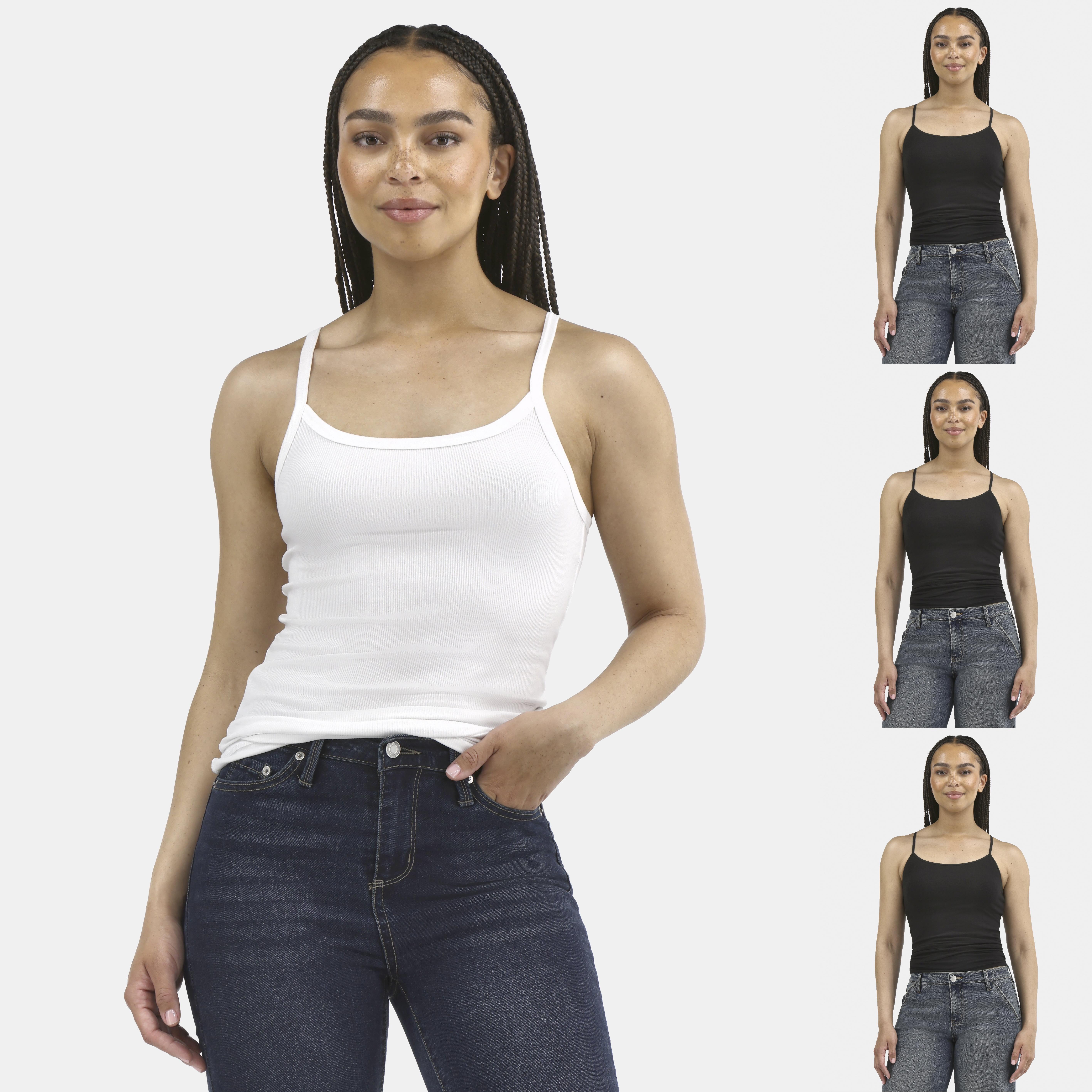 No Boundaries Women's Ribbed Cami Top 1 or 5 Pack Sleeveless Scoop