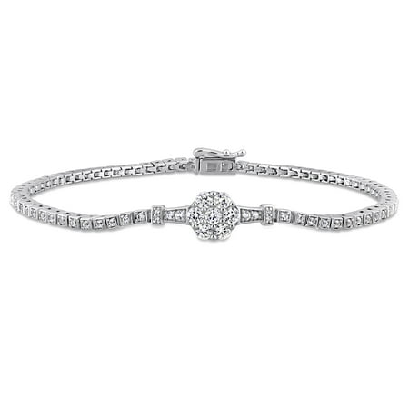 Miabella 1-1/3 Carat T.G.W. Created White Sapphire & Diamond-Accent Sterling Silver Cluster Bracelet, 7