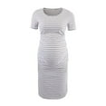 thumbnail image 2 of Luxalzxs Maternity Dresses for Women Stripe Short Sleeve Round Neck Breast-Feeding Pregnant Nursing Dress Nightgown, 2 of 3
