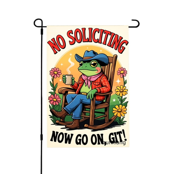 Amhnf No Solicting Frog Cowboy Garden Flag For Home Outdoor Garden Yard Decor 12x18 inch