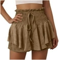 thumbnail image 1 of Timegard Shorts pour Femmes Taille Haute Smockée à Volants Large Jambe Fluide Été Plage Décontracté, 1 of 7