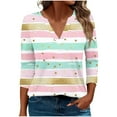 thumbnail image 2 of HOMBOM 3/4 Sleeve Shirts for Women Y2k V-Neck Sky Blue Stripes Vacation New arrivals Colorful T-Shirts, 2 of 6