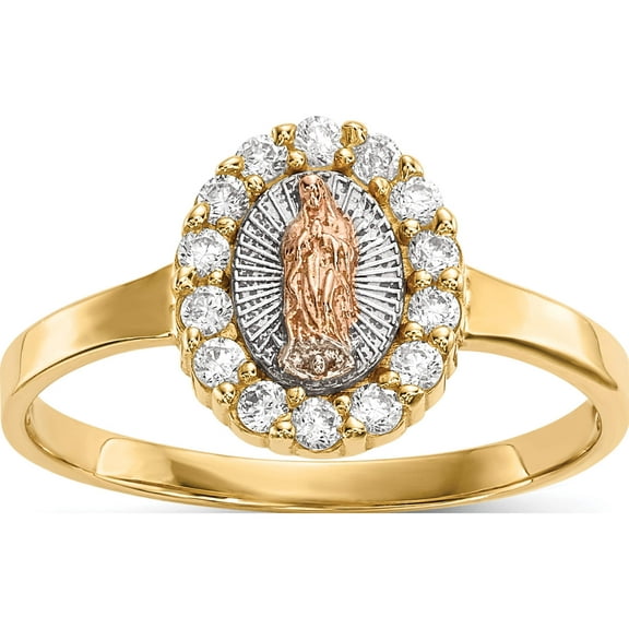 14K Two-Tone With White Rhodium Cz Lady Of Guadalupe Ring (Size 7) Made In United States r579